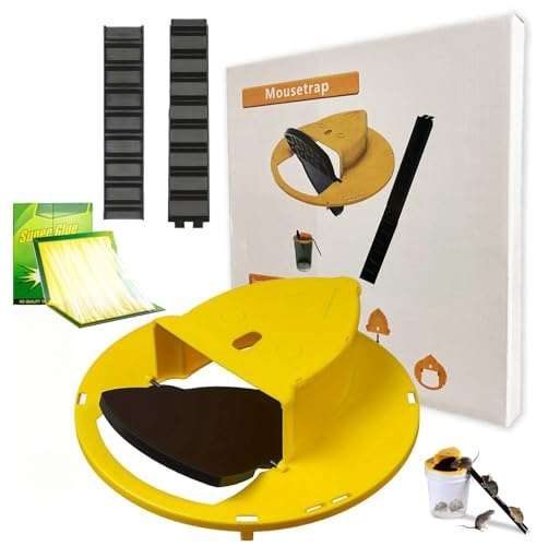 LeKuni 1 Pièces Piege a Souris, avec 2 Pièces Plaque Collante, Piege a Rat Vivante en Plastique pour Attraper Plusieurs Souris Simultanément, Adapté aux Fûts de 5 Gallons