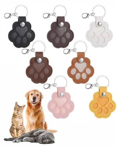 IPNSDON 7 pièces Boîte à souvenirs personnalisée pour poils d'animaux de compagnie porte-clés commémoratif en cuir en forme de patte de chien et chat Livré avec une pince à épiler