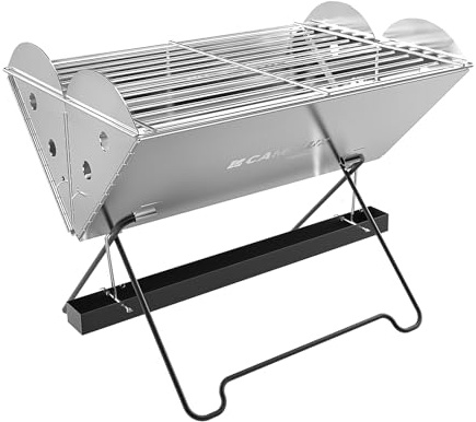 CAMPLUX FoldGo liten vikbar campinggrill med bärväska, rostfritt stål grill gas & koldrift, bärbar gasspis för utomhus och resor, FG14GS