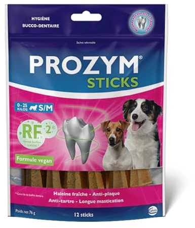 PROZYM RF2 Sticks x12 - Spéciale Hygiène Dentaire Naturelle - Recommandé par des Vétérianire - Formule Vegan pour Chien -25kg (blé)