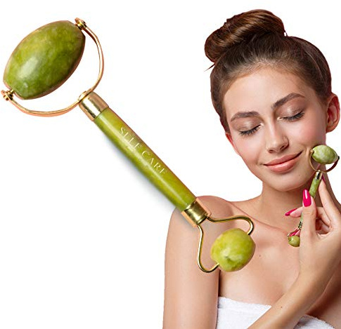Jade Roller for Face - Real Jade Stone Massager Tool for Lymphatic Drainage - Facial Massage Tool for Skin Beauty