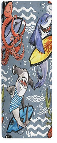 RELEESSS Yogamatte, niedlich, Cartoon-Motiv, Meeresfisch, Reisen, rutschfest, leicht, faltbar, für Yoga, Pilates, Gymnastik, Bodenübungen