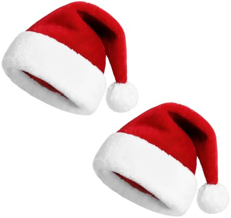 KONVINIT Cappello Babbo natale Adulto Natale Cappello Rosso Babbo Natale Cappello Festa per Feste Cappelli Natalizi X-mas Cappello per adulti,2 Pezzi