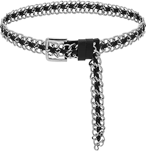 YeeHeen Leather Chain Belts Womens Metal Waist Belts Adjustable Waist Chain for Dress 105CM Silver