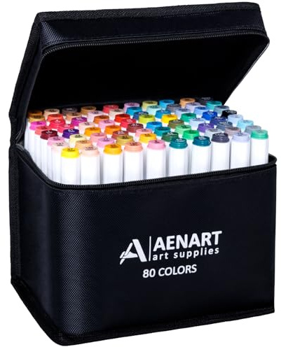 Alcohol Markers with Dual Tip - 80 Colors, Permanent Art Pens for Drawing, Sketching, Manga, Anime Design