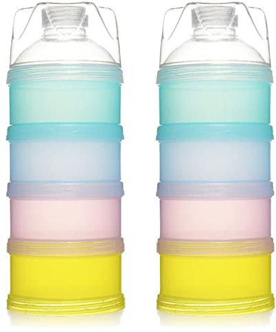 Milchpulver Portionierer Baby,4 Lagiger Milch Pulver Spender,Säuglingsnahrung Kasten,Formel Milchpulver Zufuhr Tragbare,Milchpulver Spender Stapelbare,Milchpulver Box(2 Stück,BPA-frei)