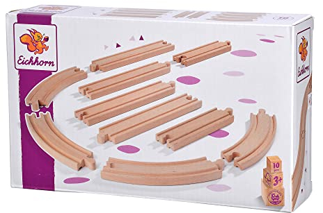 Eichhorn Schienenbahn 100006403 Schienenset, 10 teilig, FSC zertifiziertes Buchenholz, verbaubar mit Anderen Schienenbahnsystemen, Mehrfarbig
