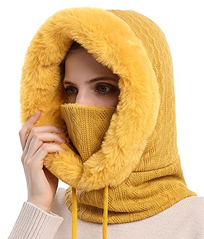FEOYA Sturmhaube Damen Balaclava Winter Warme Gesichtsmaske Fleece Skimütze Radfahren Mütze Schal Plüsch Nackenwärmer Kapuzenschal