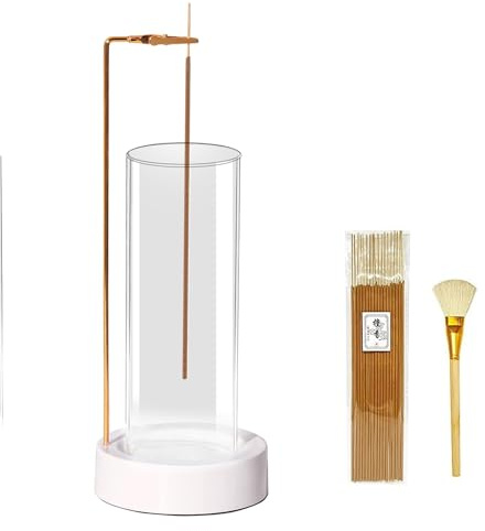 CEREMONY Incense Holder, Ceramic Incense Holder for Sticks with Glass Ash Catcher, Incense Burner for Meditation Yoga Spa Room Decor(Beige)
