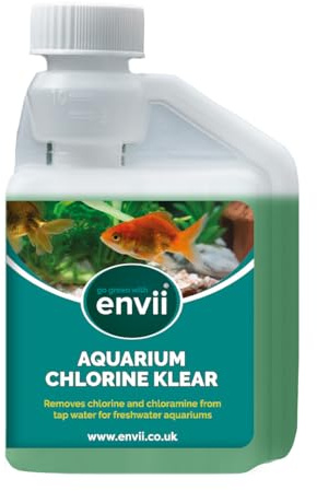 Envii Aquarium Chlorine Klear - akvarium klor avlägsnande vattenbalsam förvandlar vatten till säkert hälsosamt vatten – behandlar 2500 L (250ml)