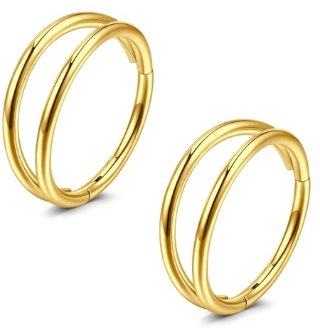 JFORYOU 2Stk Helix Piercings Nasenpiercing Ring Chirurgenstahl 8mm Double Hoop 16G Hinged Clicker Septum Knorpel Conch Daith Tragus Rook Piercing Schmuck Gold für Männer und Frauen