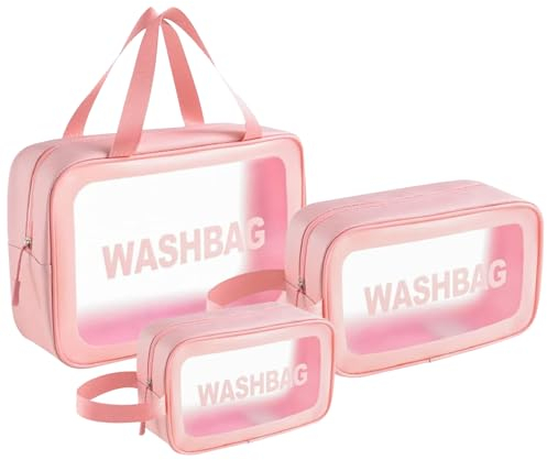 Kulturbeutel Transparent, 3 StüCk Transparent Kosmetiktasche mit Tragegriff, Wasserdicht Durchsichtiger Kulturbeutel für Herren Damen