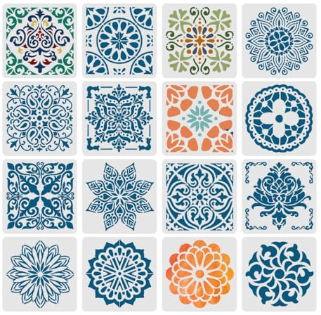 HLIWS Mandala Schablone Set-16 Stück Blume Handwerk Schablone zum Malen,Mandala Dotting Schablonen,für Scrapbooking,Wand,DIY Möbel Boden Dekor