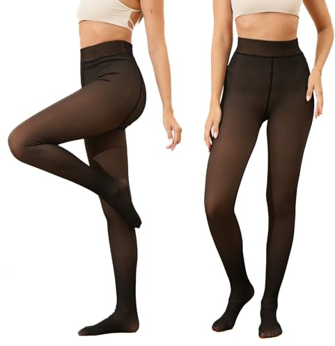 GCSOMLE Collant Polaire Femme S/M/L/XL/XXL Legging Collants Collant Femme Hiver,Thermiques pour Femme,Faux translucide,en Peluche Doublure d'hiver