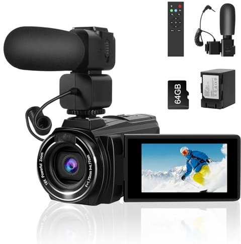 LAMA Videokamera 8K Camcorder, 64MP Vlogging Kamera 18X Digitalzoom IR-Nachtsichtkamera, WiFi Digitalrekorder mit 64GB SD-Karte, 4500mah Akuu(4,5 Stunden Aufnahmezeit) für Streaming Videoaufzeichnung