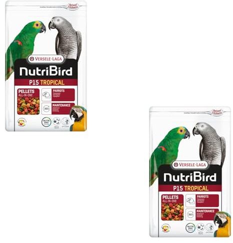 Versele-Laga NutriBird P15 Tropical | Paquete Doble | 2 x 1 kg | Alimento de Mantenimiento para Loros | Apoyo a la Flora intestinal | Alimento equilibrado | Pellets extruidos