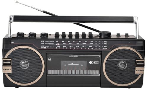 Lettore di cassette portatile Boom Box – Registratore di cassette Bluetooth con radio AM/FM, riproduzione di schede USB/TF, manopole di regolazione del volume per riunioni di famiglia e viaggi