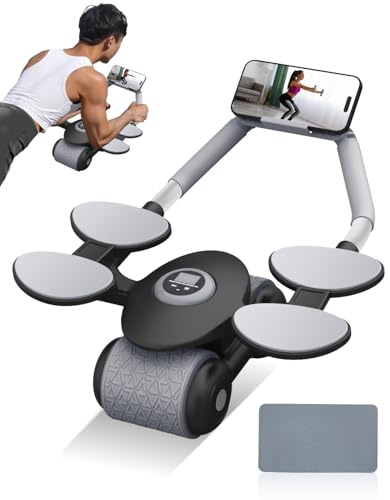 Zumhigh Rouleau abdominal à rebond automatique avec coude et minuterie, roue ABS de capacité de charge 300 kg, pour entraînement de base et exercice, avec genouillère, à assemblage facile, unisexe