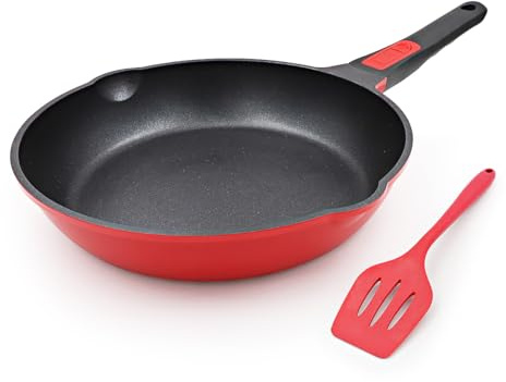 Bobikuke Poêle 26cm AntiadhéSive, Poêle à Frire En Aluminium Avec Poignée Amovible, Poêle en Pierre Pour Tous Les Types de Feux (Rouge-Noir)