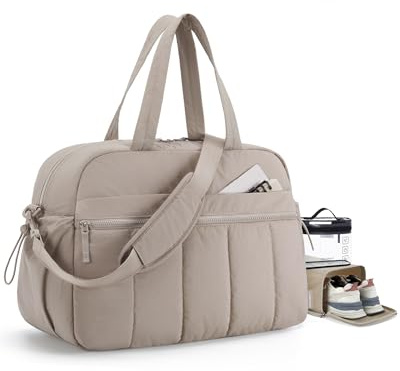 BAGSMART Reisetasche Damen, 38L Sporttasche mit Nassfach kulturbeutel und Schuhbeutel, leichte Weekender-Reisetasche zum Mitnehmen, Wasserabweisend, Kamel