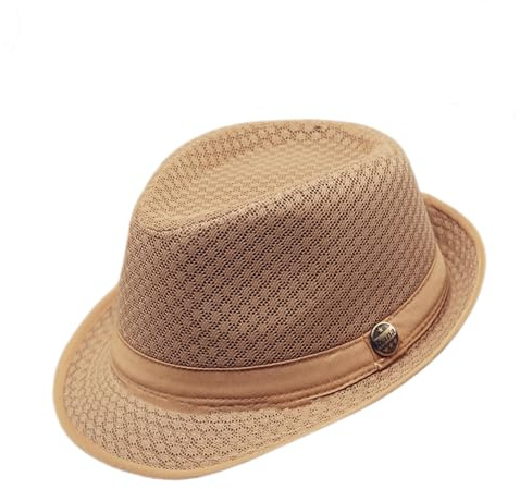 HEYANN Chapeau Fedora d'été unisexe, chapeau Fedora en maille pour homme à bord court, chapeau de soleil Trilby Panama, chapeau de soleil pliable pour homme et femme, 58 cm, kaki, Taille unique