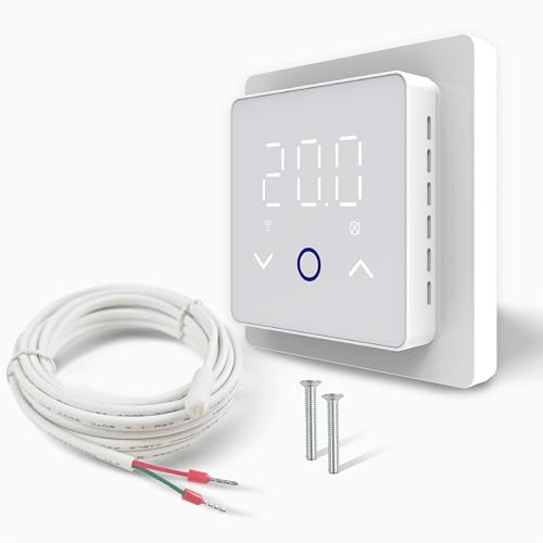 YeloDeer WiFi Smart Thermostat for Electric Underfloor Heating, Wireless Room Thermostat Digital Programmable Temperature Controller Screen-Off Function with Alexa Google Assistant 230V White