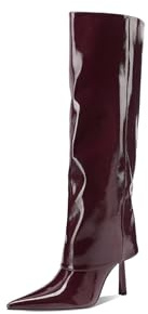 QUEEN HELENA Stivali Alti a Gambale Largo con Tacco a Spillo Casual Donna K3970 (Bordeux, Sistema Taglie Calzature EU, Adulto, Donna, Numero, Media, 37)