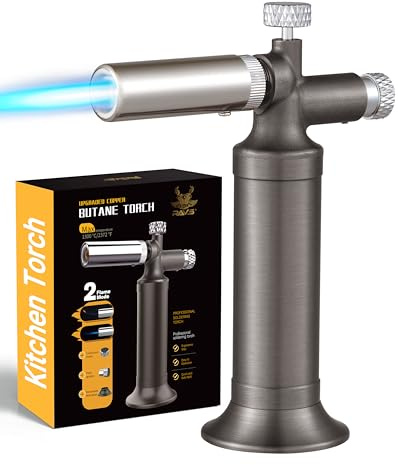 RAVS Butane Torch Lighter Copper, Gray Kitchen Torch with Dual Flame Mode, Adjustable Flame Blow Torch for Cooking Creme Brulee with Safety Lock, Gifts for Women & Men, Butane Not Included