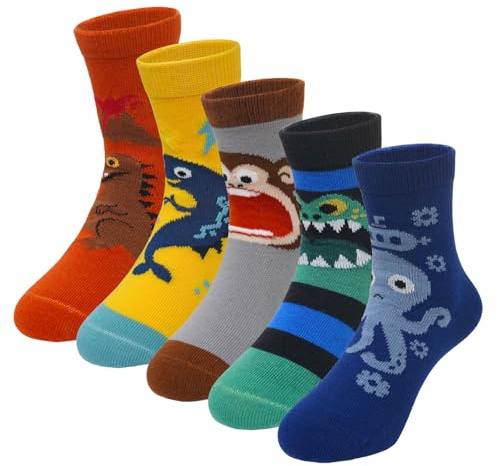 PUTUO Chaussette Enfant 31-34 Garçon: Socquettes en Coton Enfants Chaussettes Chaude Fantaisie Animaux Rigolotes 7-9 Ans 5 paires motif animal