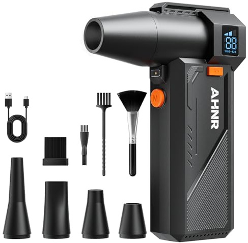 AHNR Compressed Air Duster, 160,000RPM Powerful Electric Air Duster Blower Rechargeable with Brushless Motor, 3-Gear Adjustable Mini Air Blower Cordless for Computer, Keyboard, Home, Outdoor and Car