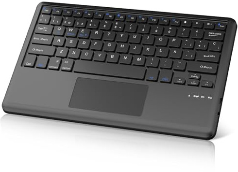 Teclado con Touchpad Bluetooth para Tablet Español Ñ, Ultra-Delgado Inalámbrico Teclado, Delgado y Ligero Keyboard para iPad, Android Samsung Tablet, Xiaomi Redmi Pad, Honor Pad, Lenovo Teblet, Negro