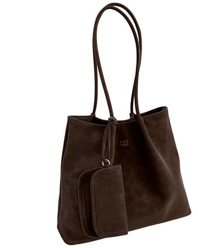 Eugelrom Damen Shopper Tasche, Große Tote Bag aus weichem Wildleder PU Leder in Dunkelbraun, Robuste Handtasche mit Magnetverschluss & Innentasche für Arbeit, Büro, Schule, Einkauf