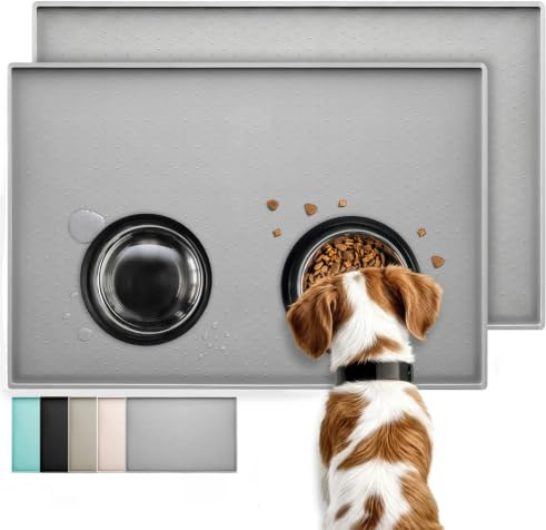Conlun Tapis de Nourriture pour Chien et Chat de Silicone, Design antidérapant, Bord surélevé pour éviter Que l'eau ou la Nourriture ne se renverse, Passe au Lave-Vaisselle(Lot de 2,48x30 cm)