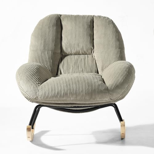 Meuble Cosy Poltrona a dondolo scandinava, in velluto a coste, sedia a dondolo per allattamento, gambe in legno di Hevea per soggiorno, camera da letto, grigio