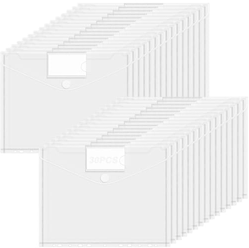 30 Pochettes Plastique A4 Perforée avec 11 Trous & Poche Étiquette, Pochette Rangement Plastiques Perforées Transparent, Porte Documents Enveloppe Fermeture Scratch Imperméable pour Organiser Document