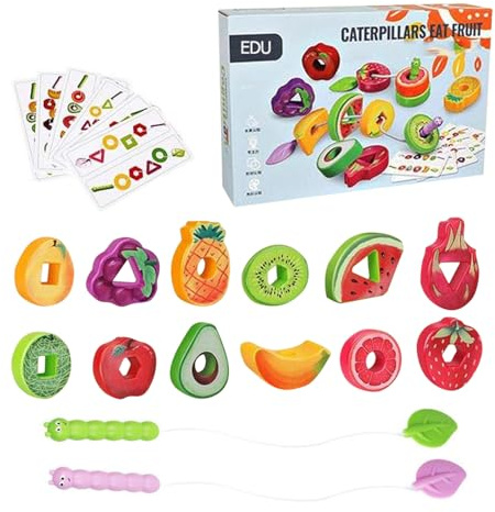 1 Set Kid Threading Toys, Caterpillar String Game, Fruit Veggie String Toy, For Preschool Childs Learning Home Classroom Travel Road Trip Car Boys Kids.