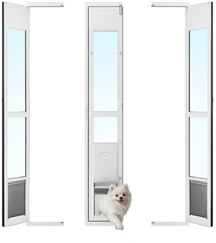 VEVOR Chatière pour Porte Coulissante en Verre, Porte pour Chien et Chat, Ouverture Pivotante à 180°, Hauteur Réglable de 1927 à 2049mm, Cadre en Alliage d'Aluminium, Rabat et Verrouillage, Taille M
