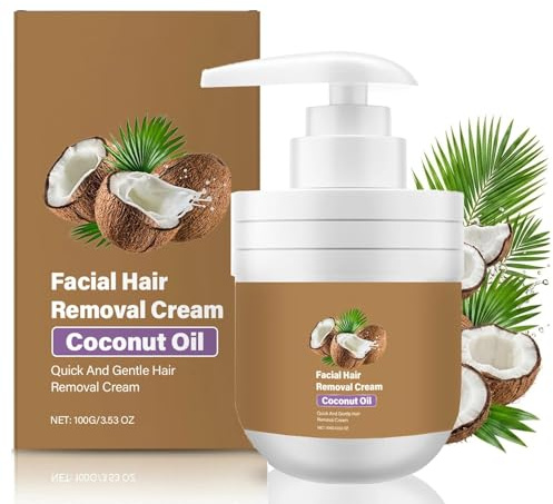 Coconut Oil Facial Hair Removal Cream, Facial Hair Remover for Women, Gentle & Moisturizing Depilatory Cream for Upper Lip, Chin & Body, 100g