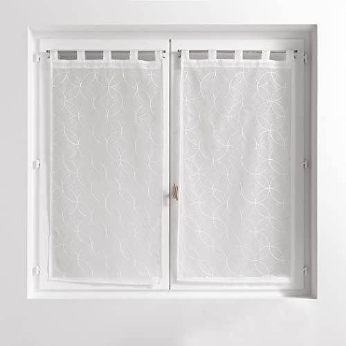Douceur d'intérieur, Olympia - Coppia di Tende con Passanti, 2 x 60 x 160 cm, Colore: Bianco, Velo sabbiato Ricamato