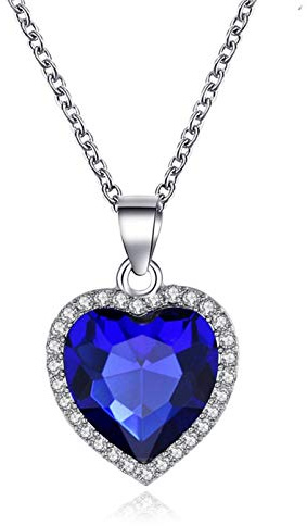 HMOOY Titanic - Collar con colgante de corazón de titanio con colgante de esmeralda en forma de corazón azul y titanio para mujeres y, Regolabile, Base chapada en plata, Zafiro sintético Esmeralda
