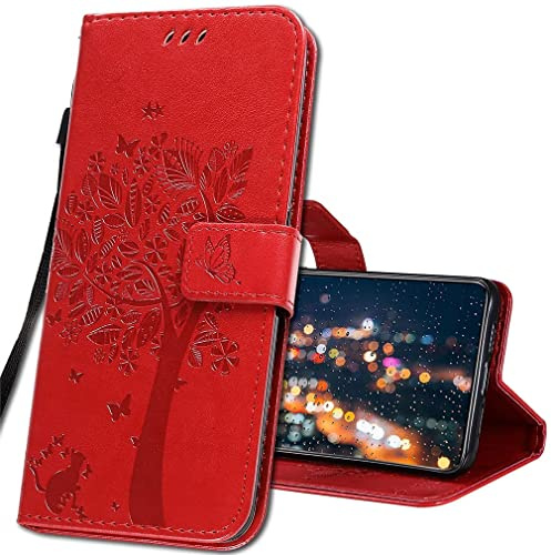 IMIRST Funda para Xiaomi Redmi Note 9S Smartphone, Funda con Tapa Xiaomi Redmi Note 9 Pro Magnético Carcasa para Xiaomi Redmi Note 9S / Redmi Note 9 Pro. KT1 Wish Tree Red