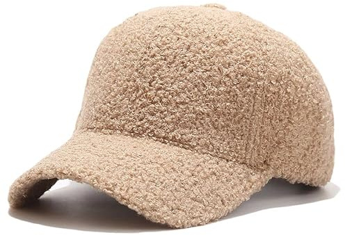 Avilego Gorra de béisbol de Invierno para Mujer de Lana de Cordero de Color sólido cálido Gorra de béisbol para Viajes al Aire Libre, Caqui, Talla única