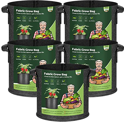 T4u 5 Bolsas de plantación de Patatas, 15 galones con Asas, Bolsa de plantación Duradera y Transpirable, Bolsa de Cultivo Reutilizable para Tomates, Flores, Plantas y más Negro