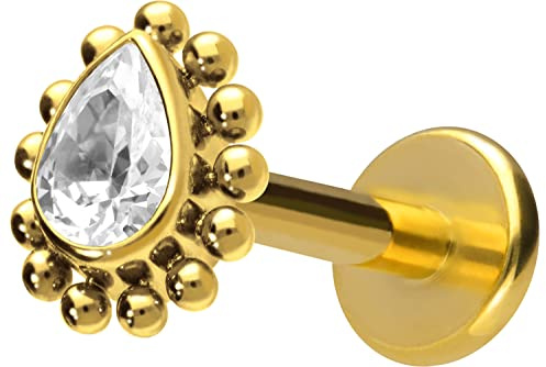 PIERCINGLINE Titan Labret con filettatura interna | Goccia di cristallo | Piercing per labbro, naso, orecchio, helix | Colore e dimensioni a scelta, 7 mm
