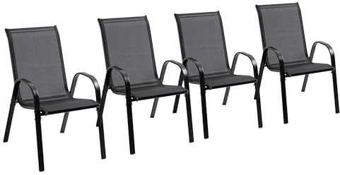 Outsunny Set di 4 Sedie da Giardino in Metallo e Tessuto Traspirante, Sedie da Esterno per Balcone con Braccioli, 70x54x90cm, Nero