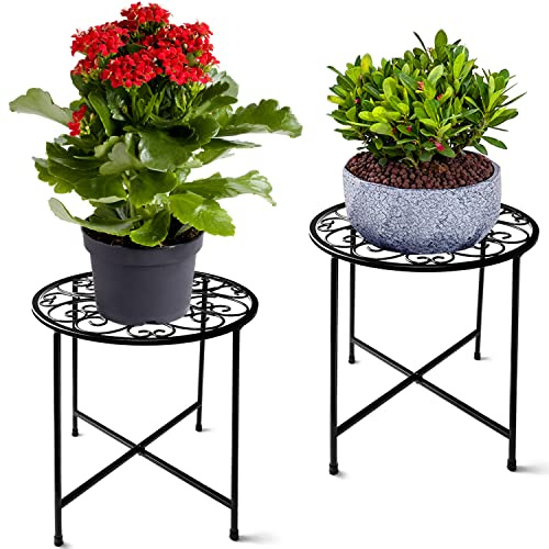 Soporte para plantas, paquete de 2 soportes redondos para plantas de 11 pulgadas de alto para interiores y exteriores para macetas de metal, contenedor de jardín, soporte redondo