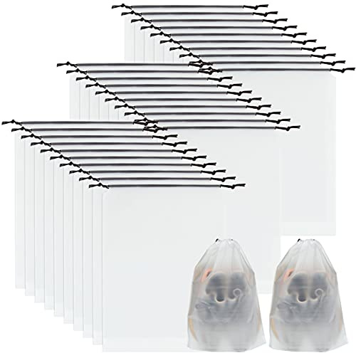 SENENQU Lot de 60 Sac à Chaussures de Voyage, 40 x 30CM Sacs à Chaussures Transparents avec Cordon, Housse Chaussures pour Organiser et Ranger Chaussures