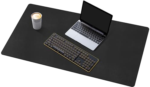 Mydours 90x40cm Große Schreibtischunterlage, PU Leder & Rutschfest Wildleder, Wasserdichte Tischunterlage für Laptop, Maus und Tastatur, Multifunktional Mauspad Ideal für Büro, Home-Office (Schwarz)