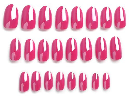 24 Stück Ovale Künstliche Nägel, Künstliche Nägel Spiegeln, Rosarot Spiegelnde Kunstnägel, Künstliche Nägel zum Aufkleben, Kurz Fake Nails mit Kleber für Frauen und Mädchen
