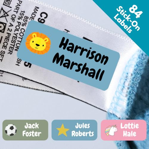 QuoteMyWall 84 Stick On Washable Clothing Labels for Children's School Uniform Clothes | No Iron Personalised Name Sticker Tags Kids, Customised Peel & Stick for Stationery (Pink)